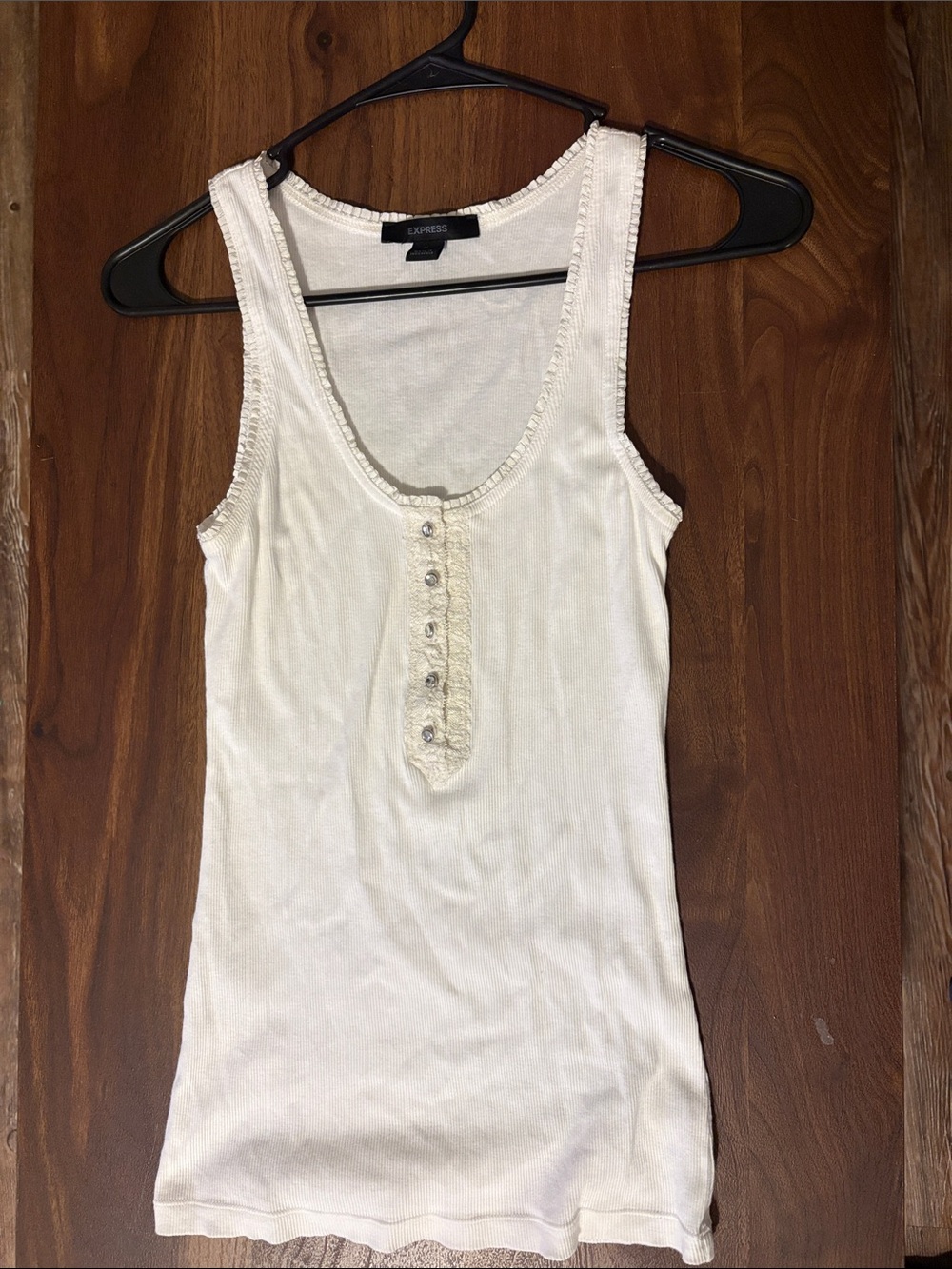 Express Cream Ribbed Tank with Button Henley Placket